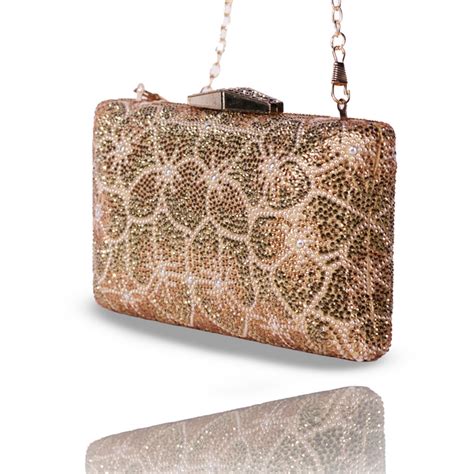Golden Bloom Crystal Clutch | Detachable Sling – Be Chic