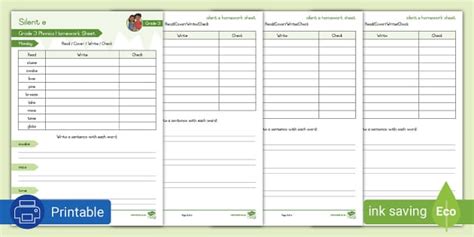Grade 3 Phonics: Silent e Homework Sheet