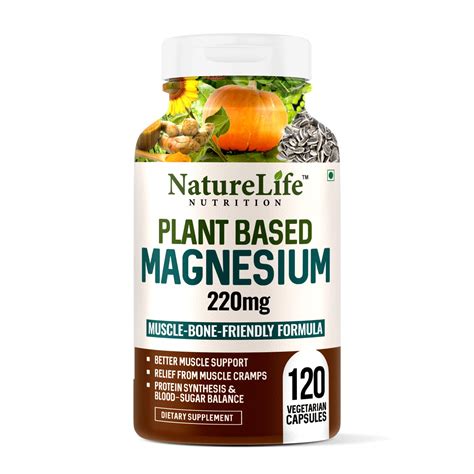 Nature Life Nutrition Plant Based Magnesium Supplement 220mg for Muscle ...