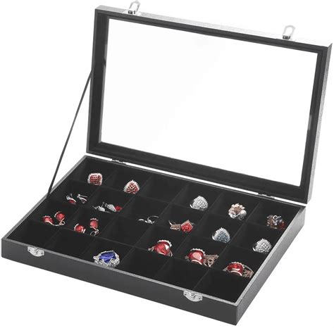 Luxury 24-Grid Velvet Jewelry Organizer with Glass & Lock | Jack Marc ...