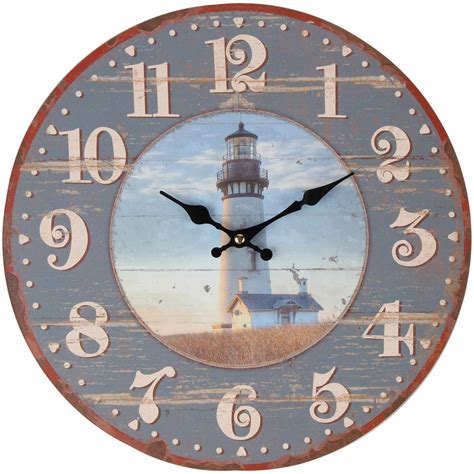 Buy Lily's Home Rustic Wood-Style Country Lighthouse Wall Clock, Fits ...