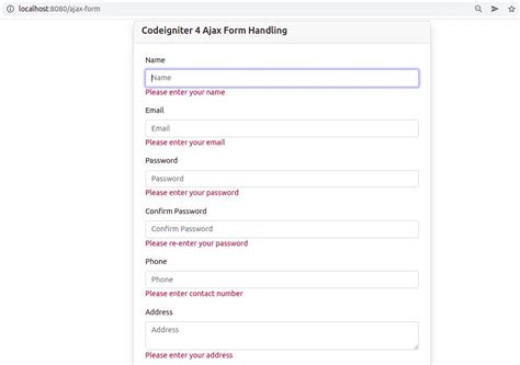 Form Validation CodeIgniter 的图像结果