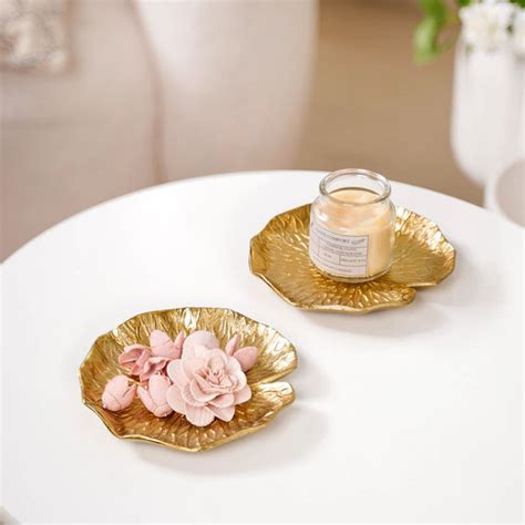 Lotus Leaf Metal Trinket Tray Gold Set Of 2 Online - Premium Trinket ...