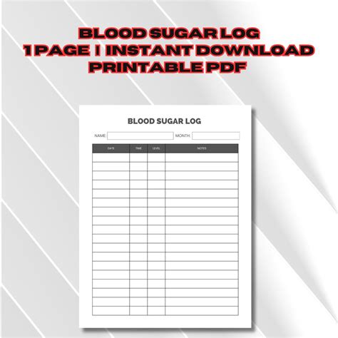 Printable Blood Sugar Log, Diabetes Tracker (PDF) - Etsy