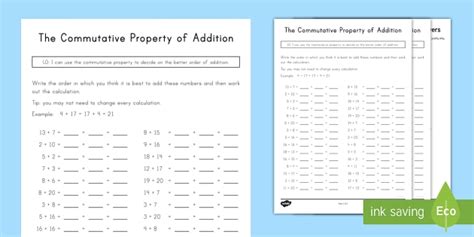 Commutative Property of Addition Activity - Math - Twinkl