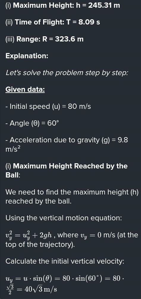 A ball is thrown at a speed of 80 ms in a direction 60° above the ...