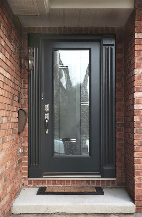 modern grey front door with full glass insert | Contemporary front ...
