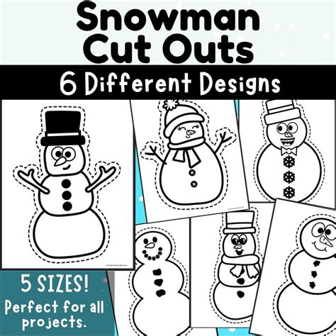 Printable Snowman Cut-out Templates 6 Unique Designs & 5 Sizes for Winter Crafts and Classroom ...