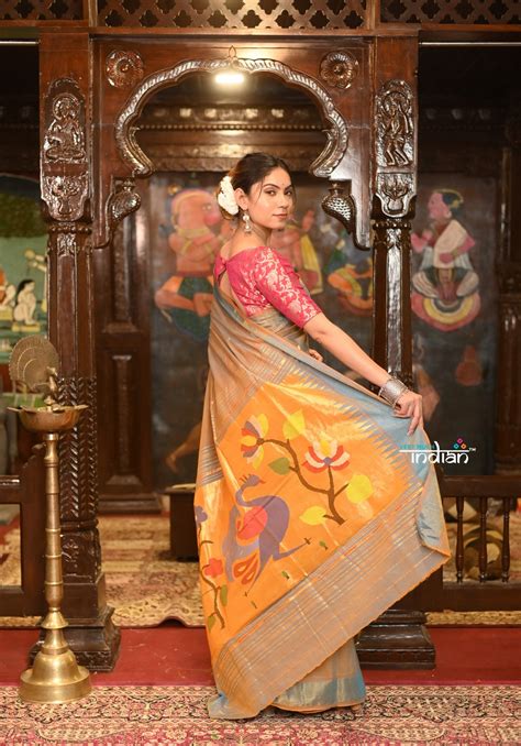 Buy Authentic Handloom Pure Cotton Paithani with Handcrafted Peacock ...