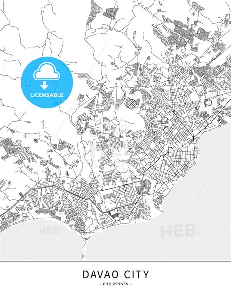 Davao City, Philippines, Map Poster Borderless Print Template – HEBSTREITS