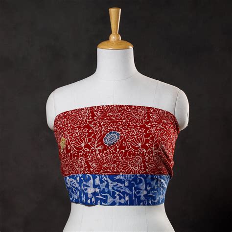 Red Hand Batik Printed Cotton Blouse Piece
