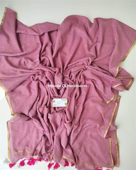 Printed Saree - Muted Pink with Golden Polka Dot – Heaven Of Handlooms