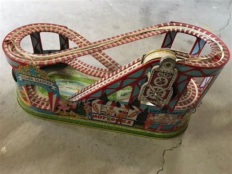 J CHEIN ROLLER COASTER 1950'S VINTAGE TIN WIND UP Mechanical Works ...