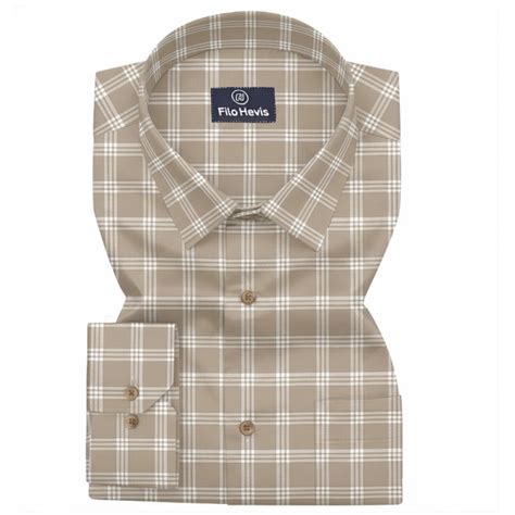 Buy Mens Formal Cotton Light Brown Check Shirt Full Sleeves