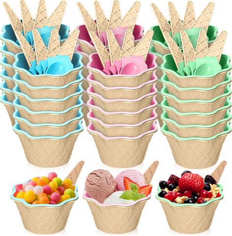 Amazon.com | Meanplan 48 Sets Plastic Ice Cream Bowls Candy Color Ice ...