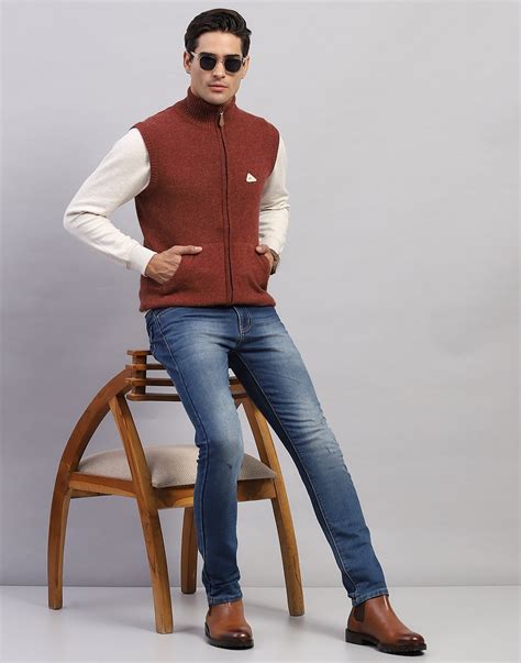 Buy Men Brown Solid High Neck Sleeveless Sweater Online in India ...