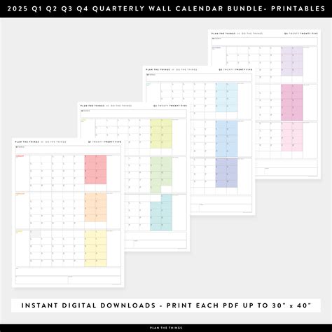 PRINTABLE 2025 QUARTERLY (Q1 + Q2 + Q3 + Q4) WALL CALENDAR BUNDLE (RAI - Plan The Things