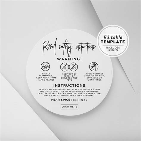 Minimalist Reed Diffuser Warning Label Template Reed Diffuser - Etsy India