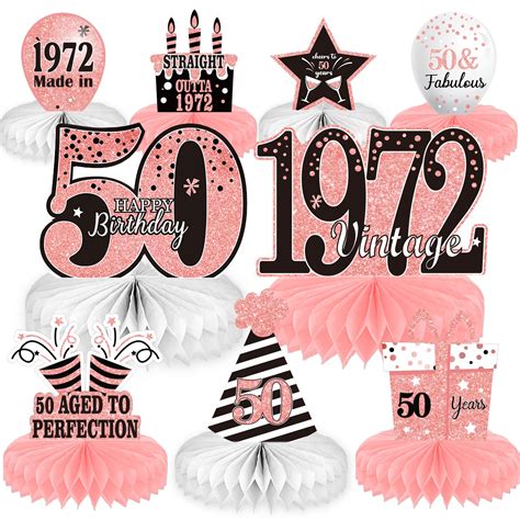 Buy 9PCS Rose Gold 50th Birthday decorations 50th birthday Centerpieces ...
