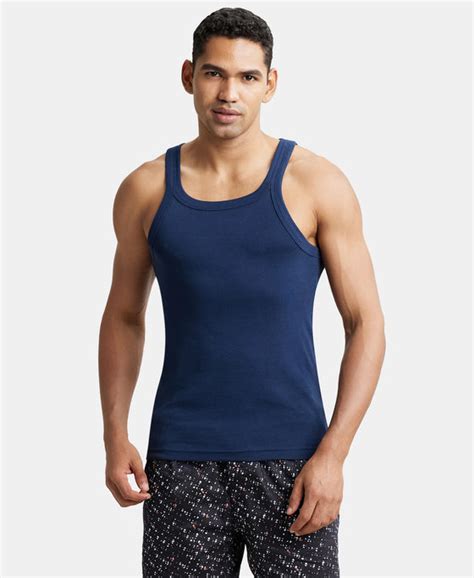 Buy Super Combed Cotton Rib Square Neck Gym Vest - Navy (Pack of 2 ...