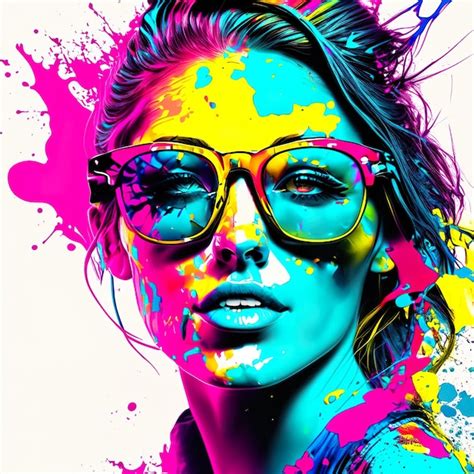 Woman with sunglasses in pop art and ink splash generative ai | Premium ...
