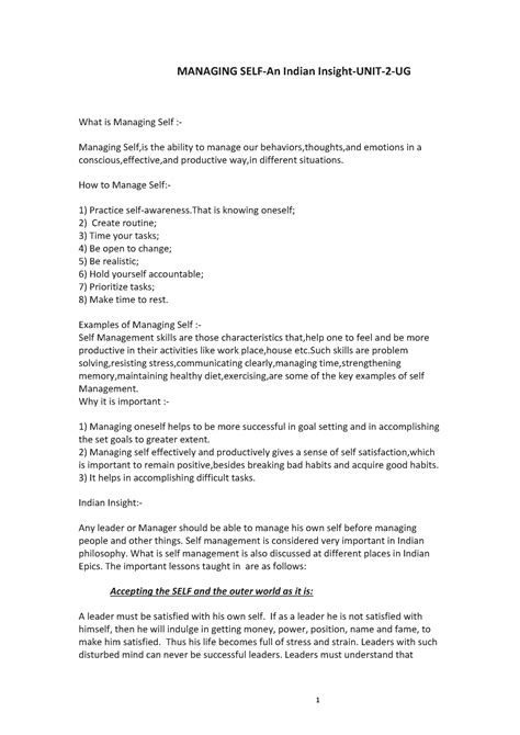 1 indian insight on managing self - 1 MANAGING SELF-An Indian Insight ...