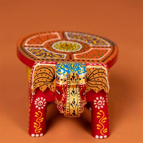 wooden Hand Painted elephant stool 4 inch - Red - KE27209 – Ikyem
