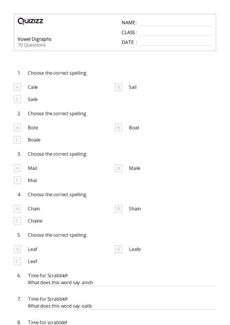 50+ Vowel Digraphs worksheets for 1st Class on Quizizz | Free & Printable