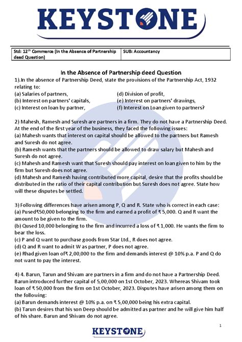 Std: 12th Commerce - Accountancy: Issues Without Partnership Deed - Studocu