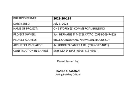 Image result for Building Permit Example