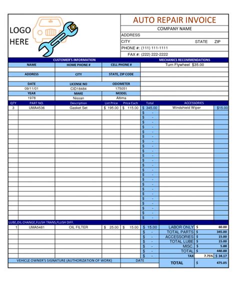 Computer Repair Invoice Template 的图像结果