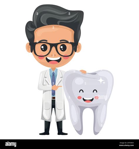 Dentist doctor cartoon with happy healthy tooth. Prevention, diagnosis and treatment of tooth ...