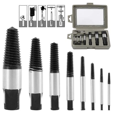 8PCS Screw Extractor Set Damaged Screw Removal Tool Broken Bolt Water ...