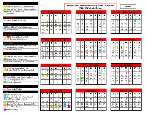 Richland-Bean Blossom Community School Calendar 25-26 Revised [PDF ...