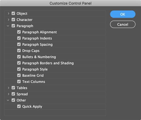 Image result for Control Panel InDesign