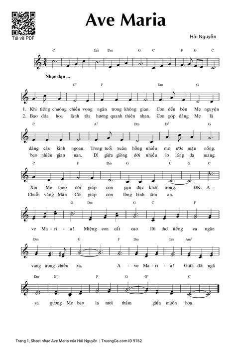 [Sheet] Ave Maria PDF (Hải Nguyễn) lyrics & chords