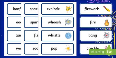 Guy Fawkes Night Fireworks Word Cards