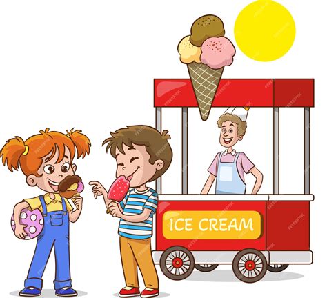 Premium Vector | A cartoon illustration of a girl and a boy eating ice cream