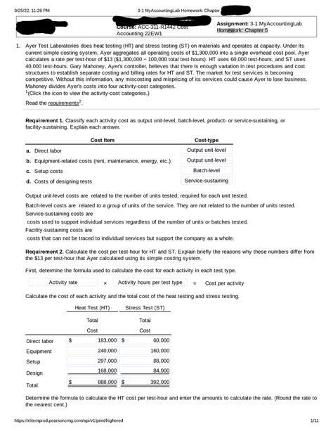 3-1 My Accounting Lab Homework Chapter 5 - 1. Student: Rachel Fort Date ...
