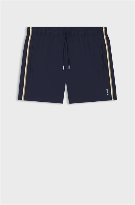 BOSS - Swim shorts with signature stripe and logo - Dark Blue