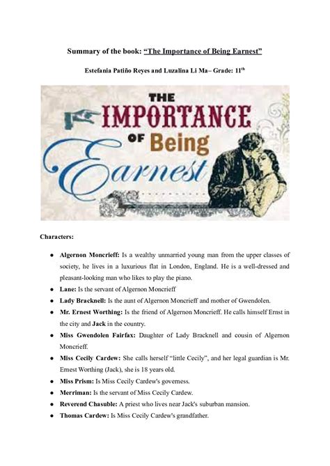 Importance Of Being Earnest Synopsis
