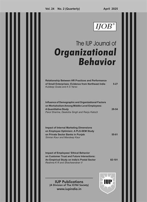The IUP Journal of Organizational Behavior | Volume 24, Issue 2, April ...