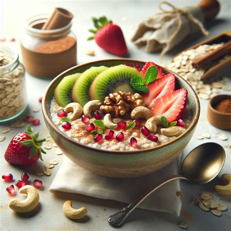 Porridge de avena con kiwi, fresa y nuez de la india de 403.35 Kcal - Receta fácil en la app Avena