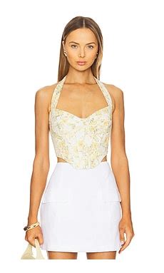 Bardot Pollie Halter Corset Top in Yellow Floral | REVOLVE