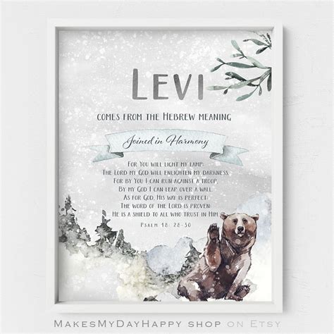 Levi Custom Biblical Name Meaning,hebrew First Name Wall Art,psalm 18 ...