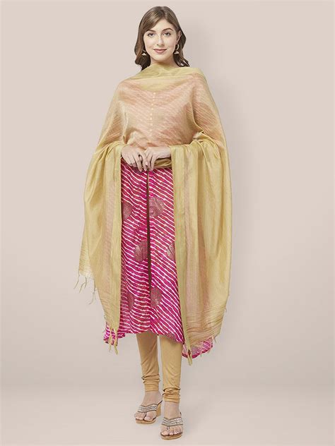 Gold Cotton Silk Dupatta with Gold Border. Dupatta Bazaar