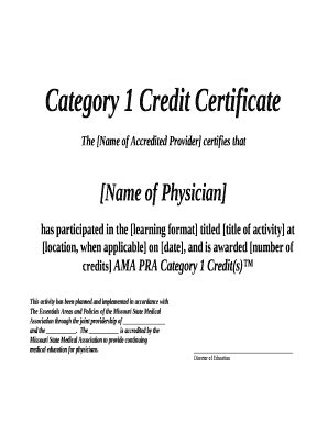 Category 1 Credit Certificate Doc Template | pdfFiller