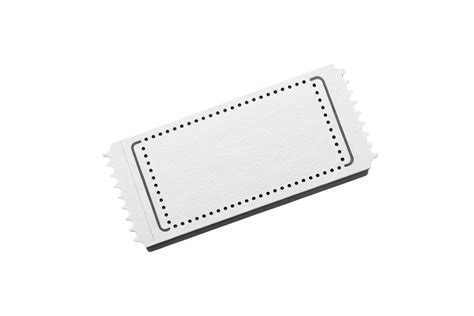White blank ticket stub with dotted tear-off line and perforated edges ...