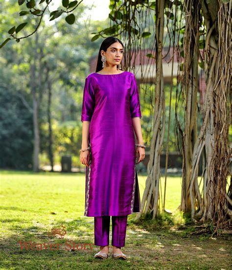 Purple Raw Silk Kurta With Zardozi Detailing and Zardozi Dupatta ...