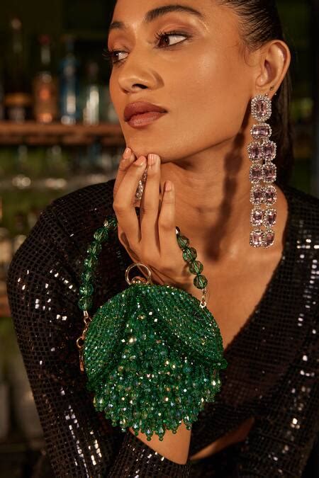 Buy Green Crystals Flat Round Embellished Bag by Bag Head Online at Aza ...